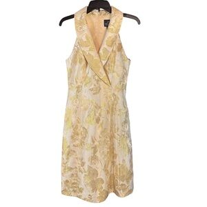 Adrianna Papell Tuxedo Jacquard Cocktail Dress Ivory Champagne Gold Size 6 NWT